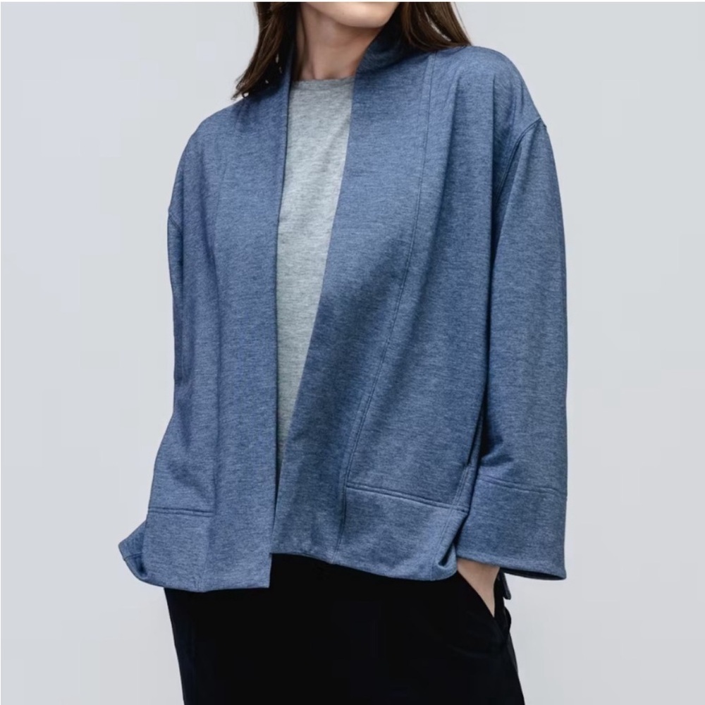 NWT Ministry of Supply Women’s Fusion Terry Cardigan Indigo Blue Heather